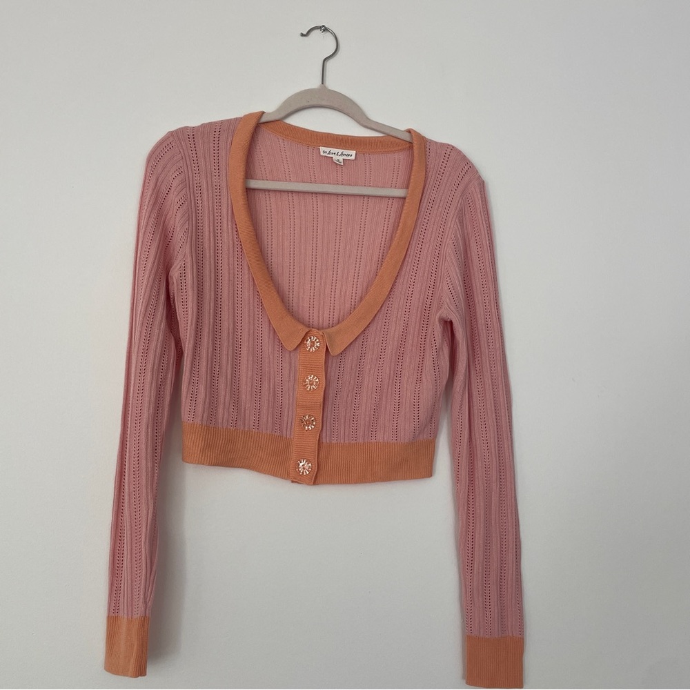 For Love & Lemons Phoebe Pointelle Knit Cropped Cardigan | Size M - Picture 3 of 9
